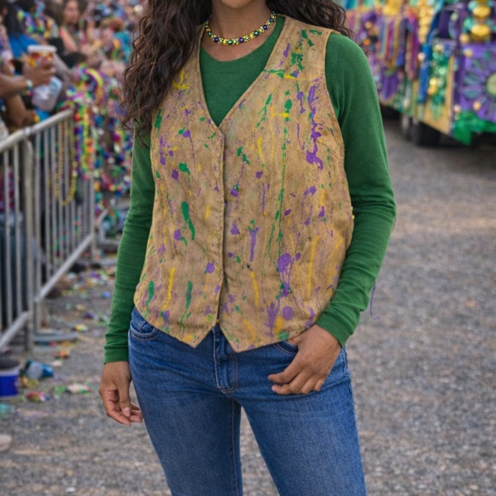 Mardi Gras Custom Leather Splatter Vest